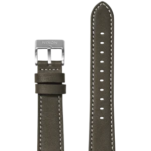 20mm Stitched Leather Band - Oliva oscuro
