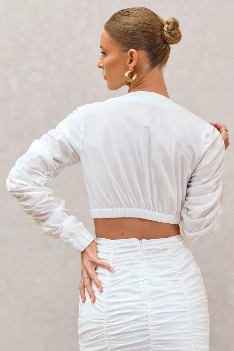 Sundown | Camisa blanca con mangas fruncidas y cruzada - Imagen 4
