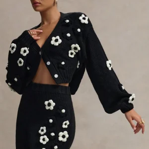 Triomphe |  Falda Mini Floral de Punto en Blanco y Negro