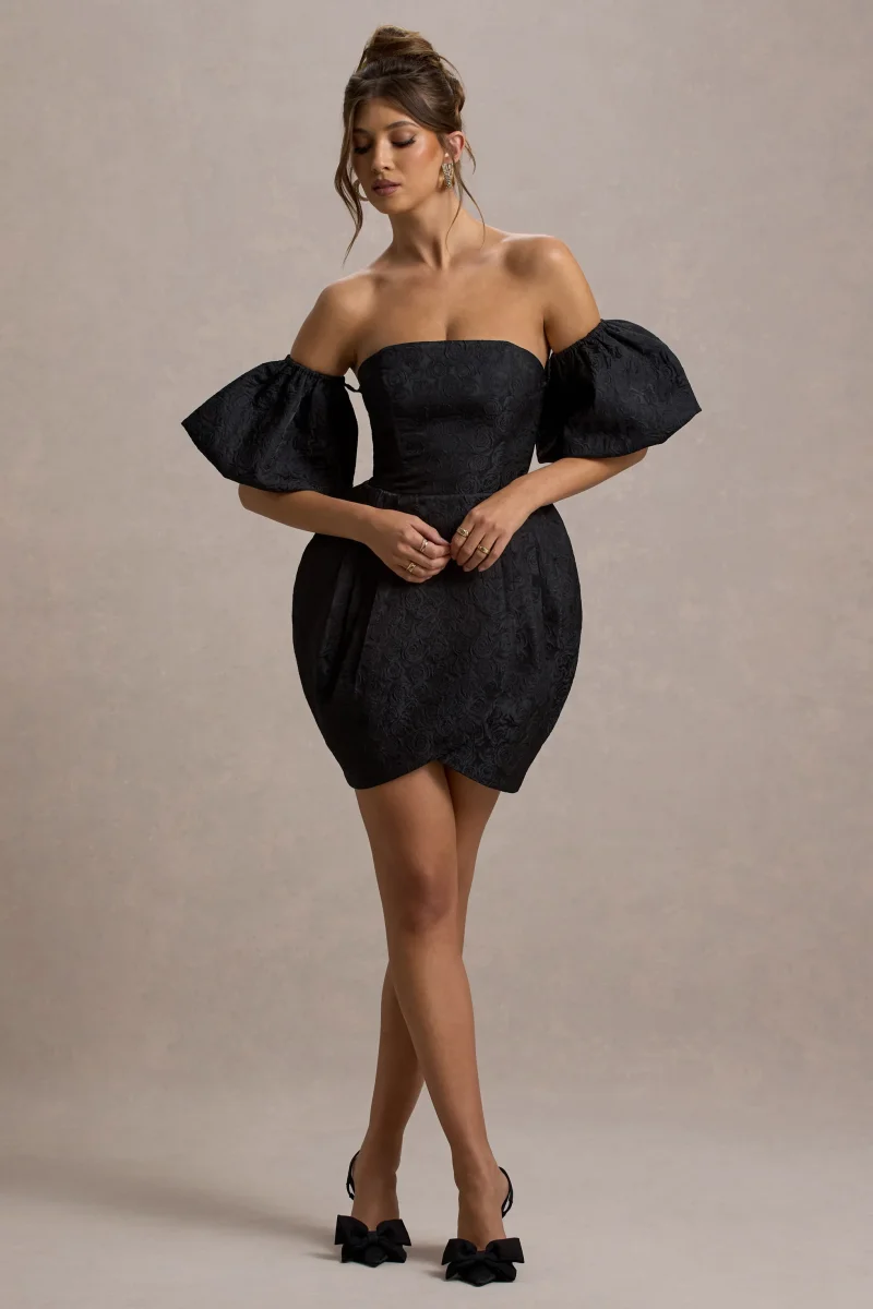 Ramone | Vestido negro corto con estructura voluminosa - Imagen 2