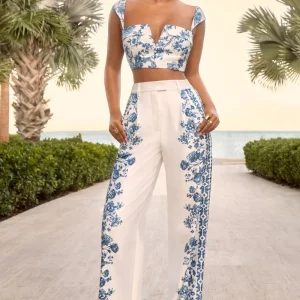 Zelie | Pantalones de Pierna Ancha con Estampado azul