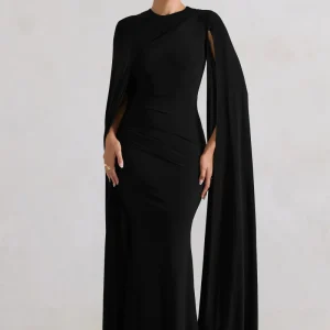 Magdelena | Vestido largo Asimétrico con Capa Negro