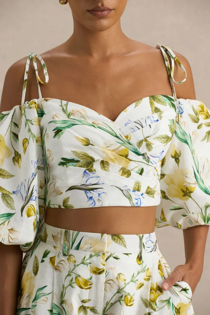 Amberly | Top corto de estampado floral con mangas abullonadas - Imagen 7